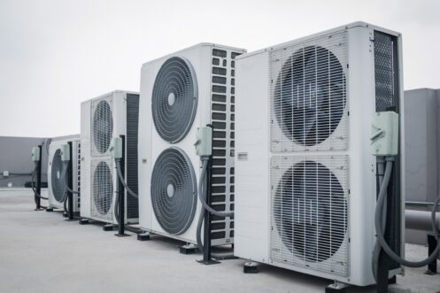 Commercial HVAC units on the roof of a business